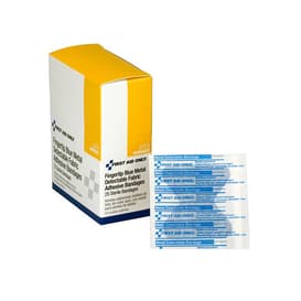 First Aid Only&reg; Fingertip Blue Metal Detectable Fabric Bandages, 2.5" x 3.5", 25/Box