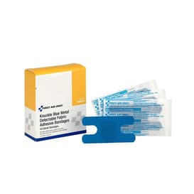 First Aid Only&reg; Knuckle Blue Metal Detectable Fabric Bandages, 1.5" x 3", 40/Box