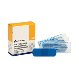 First Aid Only&reg; Blue Metal Detectable Fabric Bandages, 1" x 3", 50/Box