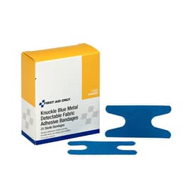 First Aid Only&reg; Knuckle Blue Metal Detectable Fabric Bandages, 1.5" x 3", 40/Box