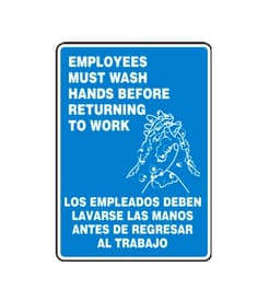 Bilingual Safety Sign: Employees Must Wash Hands Before Returning To Work