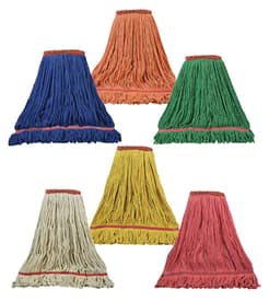 Blended Looped-End Wet Mop Head, Narrow 1-1/4" Band, Color-Coded, Disposable, 1 Each
