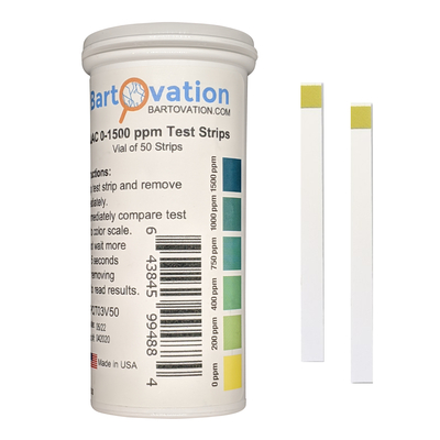 Bartovation Quaternary Ammonium (QAC, Multi-Quat) Sanitizer Test Strips, 0-1,500 ppm