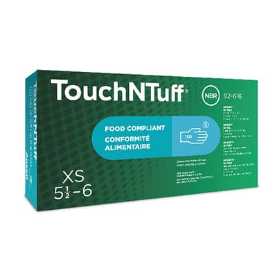TouchNTuff® 92-616 Nitrile Disposable Gloves, 4 Mil, Blue, Powder-Free, 150 Each/Box