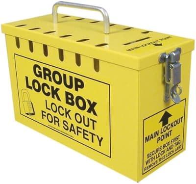 PORTABLE GROUP LOCKOUT BOX STEEL BOX WITH TOP KEY SLOT AND HANDLE