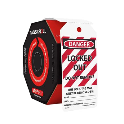 "Danger - Locked Out, Do Not Remove" Lockout Tags-By-The-Roll