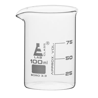Eisco Scientific Beaker, Low Form, Borosilicate Glass, 100 mL