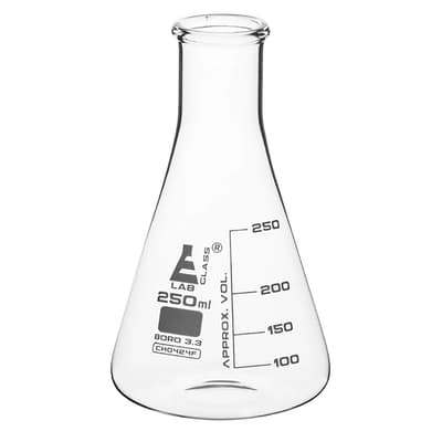 Eisco Scientific Erlenmeyer Flask, Borosilicate Glass, Narrow Neck, 250 mL