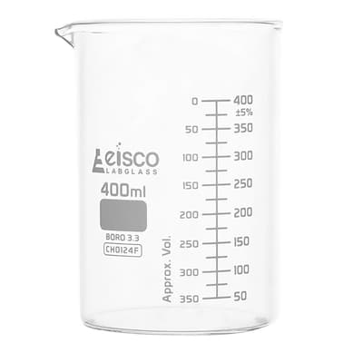 Eisco Scientific Beaker, Low Form, Borosilicate Glass, 400 mL
