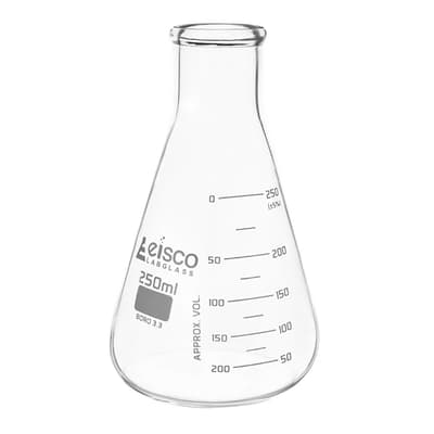 Eisco Scientific Erlenmeyer Flask, Borosilicate Glass, Dual Graduated Scale, 250 mL