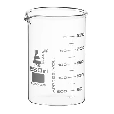 Eisco Scientific Beaker, Low Form, Borosilicate Glass, 250 mL