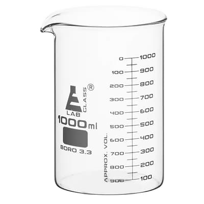 Eisco Scientific Beaker, Low Form, Borosilicate Glass, 1,000 mL