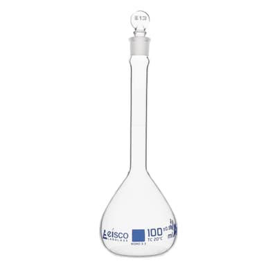 Eisco Scientific Volumetric Flask, Borosilicate Glass, Class A, 100 mL