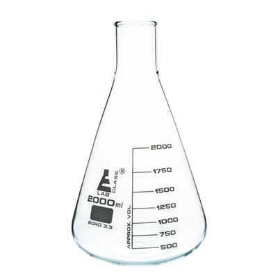 Eisco Scientific Erlenmeyer Flask, Borosilicate Glass, 2,000 mL