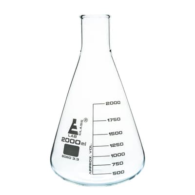 Eisco Scientific Erlenmeyer Flask, Borosilicate Glass, 2,000 mL