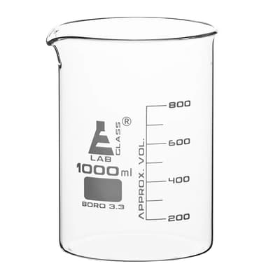 Eisco Scientific Beaker, Low Form, Borosilicate Glass, 1,000 mL