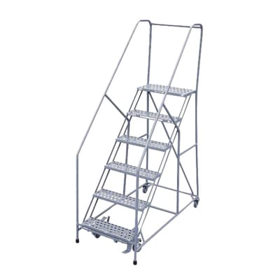 Cotterman® Series 1000 Powdercoat Steel 6-Step Rolling Ladder with Handrails, Perforated Treads