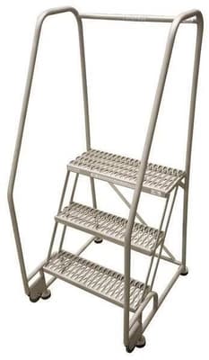 Cotterman® TiltNRoll® Stainless Steel 3-Step Rolling Ladder with Handrails, Serrated Treads
