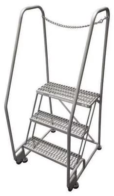 Cotterman® TiltNRoll® Stainless Steel 3-Step Rolling Ladder with Handrails & Chain Closure, Serrated Treads