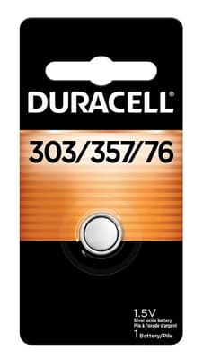 Duracell® 303/357 Button Cell Battery, Silver Oxide, 1.5V, 6/Pack