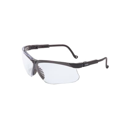 Uvex Genesis® Safety Glasses, Ultra-dura® Hardcoat/Anti-Scratch Coating, 3/4 Frame, Black Frame with Clear Lens, 1 Pair