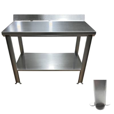 Stainless Steel Industrial Work Table with 6" Backsplash & Lower Shelf, Paw Print Footing