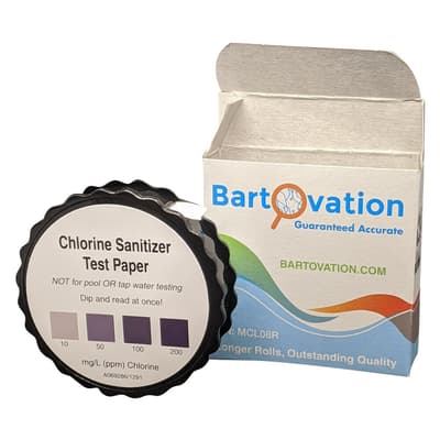 Bartovation Restaurant Sanitizer Chlorine Test Paper, 10-200 ppm