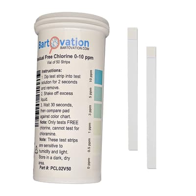 Bartovation Free Chlorine Test Strips, Low Level, 0-10 ppm