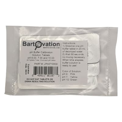 Bartovation pH Buffer 4.0, 7.0, 10.0 Calibration Solution Tablet, 10/Sleeve