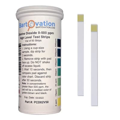 Bartovation Chlorine Dioxide Single Factor Test Strips, 0-500 ppm