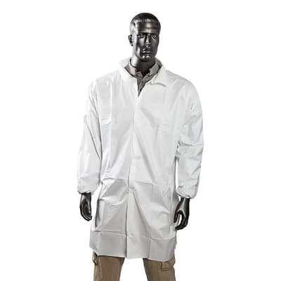Disposable Lab Coats with Elastic Cuffs, White, Keyguard®, Snap Closure, 30/Case