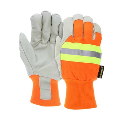 MCR Safety Luminator® 3440 Leather Drivers Work Gloves, High-Vis Orange with Reflective Stripe, Insulated, 1 Pair