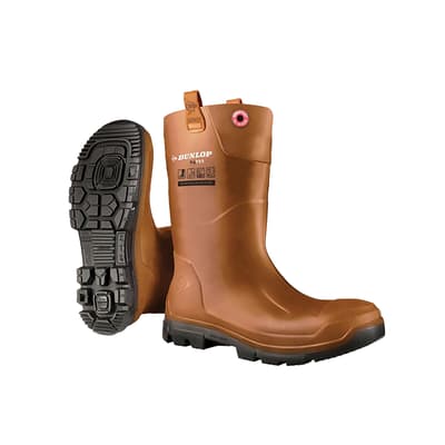 Dunlop® Purofort® RigPRO Safety Boots, Steel Toe, 10", Sneaker Fit, Polyurethane, Tan/Brown, SRC Outsole, Waterproof, 1 Pair