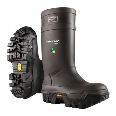 Dunlop® Purofort® Explorer Safety Boots, Steel Toe, 15", Polyurethane, Charcoal Gray, Vibram® Outsole, EH Certified, 1 Pair
