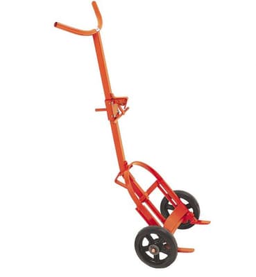 Challenger Self-Standing Drum Truck with Rubber Wheels, 1000-lb Capacity, Orange, Steel