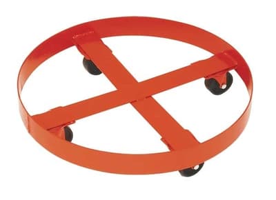 Round Drum Dolly with Steel Casters for 55-Gallon Drum, 900-lb Capacity, Orange, Steel