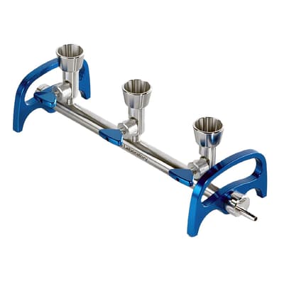 Modular Filter Funnel Manifold 4889, Three-Port Manifold Base with Valves, End Cap & Hose Barb Cap, 6061-T6 Anodized Aluminum