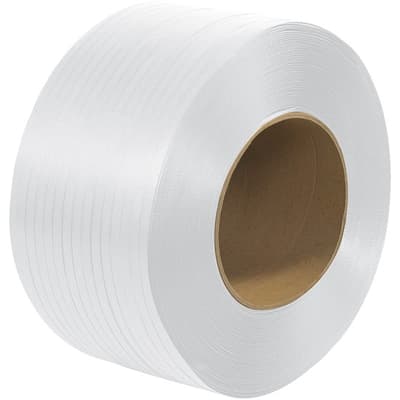 1/2" x 8200' Polypropylene Strapping, White, 0.28" Mil, Embossed, 500-lb Break Strength, 16" Core, 1/EA, 24 RL/PLT