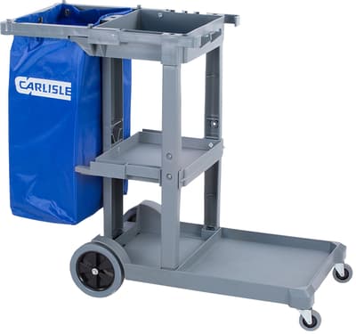 JC1945S23 Janitorial Cart with Short Platform and Nylon Bag, Gray, 3-Shelf