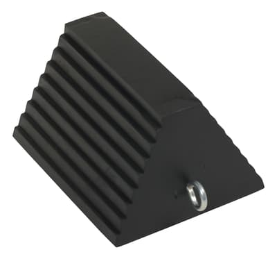 Rubber Wheel Chocks with Eyebolt, Black, 9.25"L x 8"W x 6"H
