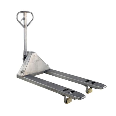 Full Featured Stainless Steel Pallet Jack, 5500-lb Capacity, 27"W x 48"H