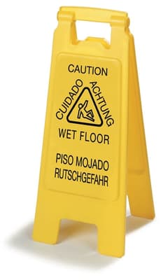Sparta® Two-Sided Wet Floor Sign, Yellow, 11"W x 25"H, Polypropylene, 2-Sided, Bilingual, English/Spanish/German, 1 Each