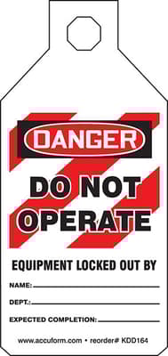 STOPOUT® "Danger Do Not Operate" Tab Lockout Tag