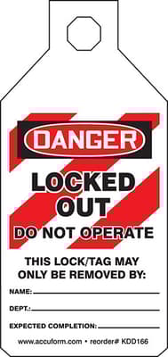 STOPOUT® "Danger Locked Out Do Not Operate" Tab Lockout Tag