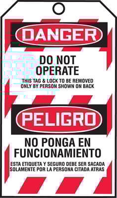 Bilingual Danger Do Not Operate Lockout Tags By-The-Roll
