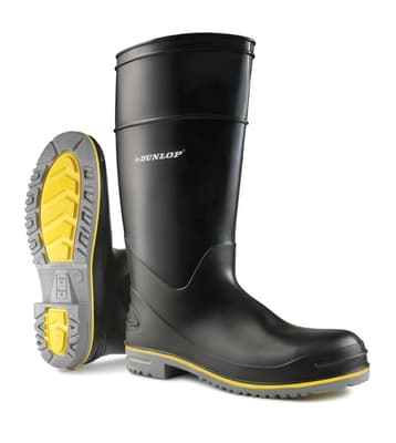 Dunlop® Polyflex 3 Safety Boots, 16", Polyblend® PVC, Black, Power-Lug™ Outsole, 12" Cutoff Line, Waterproof, 1 Pair