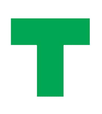 Square Floor Marking T, Color-Coded, 1 Each