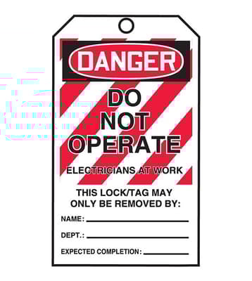 "Danger - Do Not Operate - Electricians At Work" Lockout Tags-By-The-Roll