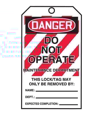 "Danger - Do Not Operate, Maintenance Department" Lockout Tags-By-The-Roll