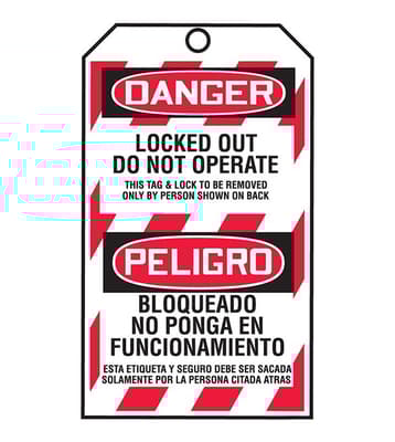 Bilingual "Danger - Locked Out, Do Not Operate" Lockout Tags-By-The-Roll